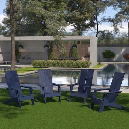 Flash Furniture 4 Pack Navy Modern 4 Slat Back Adirondack Chairs 4-JJ-C14509-NV-GG